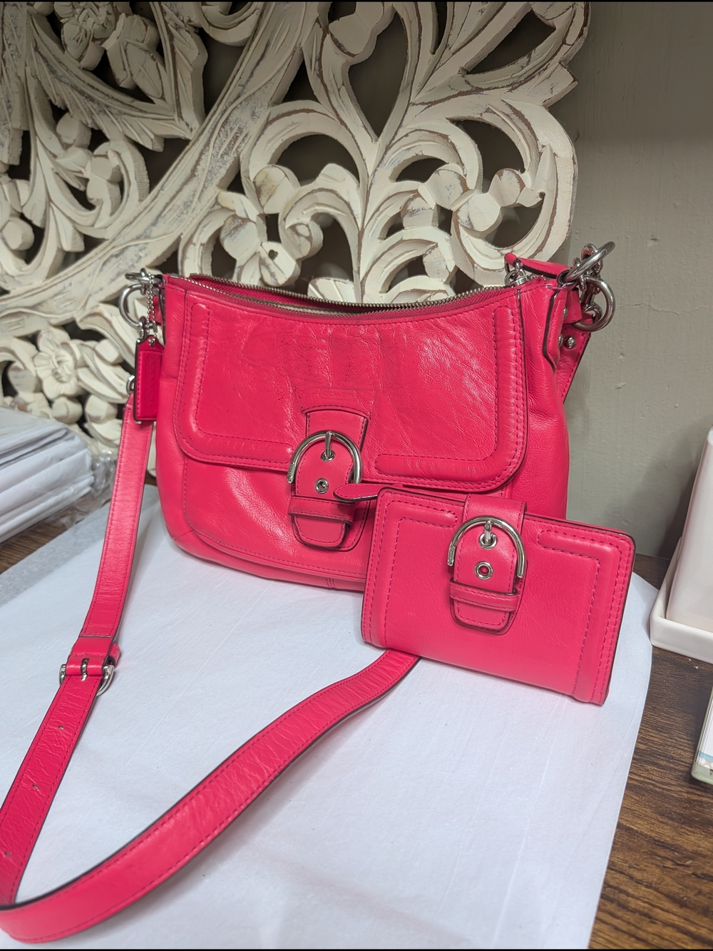 Coach Soho Hot Pink Crossbody Bag F24687 Matching Wallet